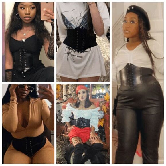 Wide Lace-Up Elastic Waist Tied Black Corset Belt NEW - Picture 11 of 17